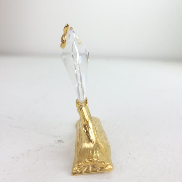 Vintage Owl on Branch Figurine Beveled Crystal Prism Gold Toned Glass Wise - Picture 2 of 8